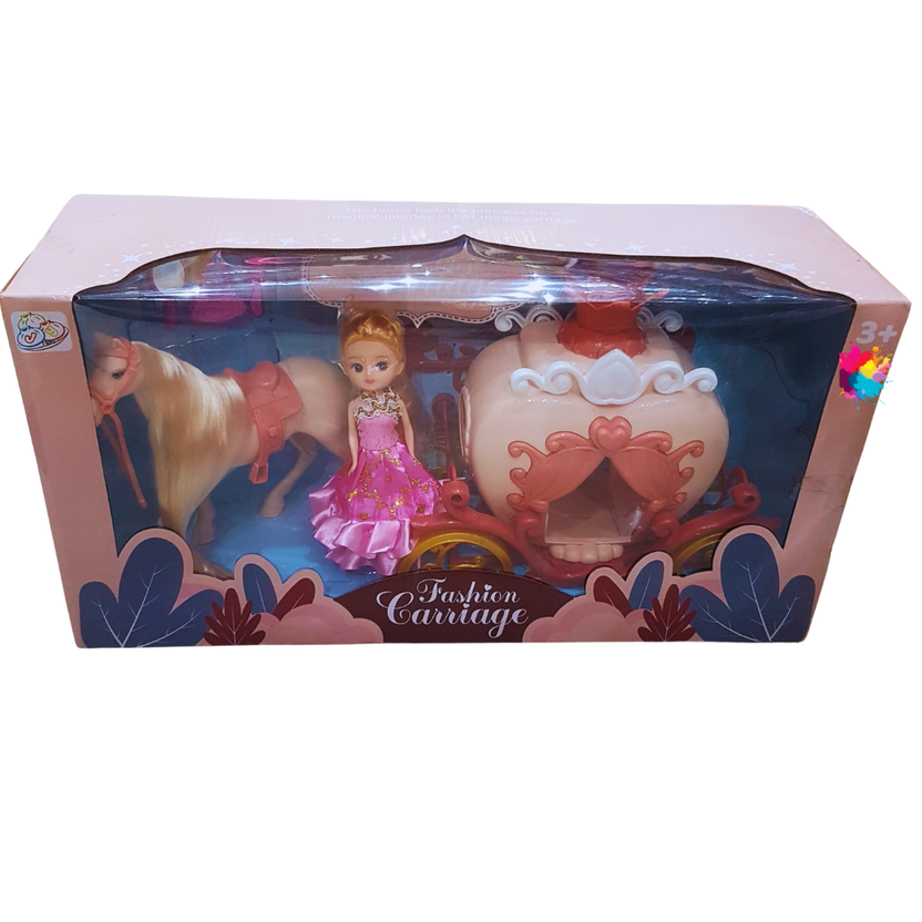 Princess Fashion Carriage Playset - Enchanting Doll with Horse and Carriage (Ages 3+) Main image