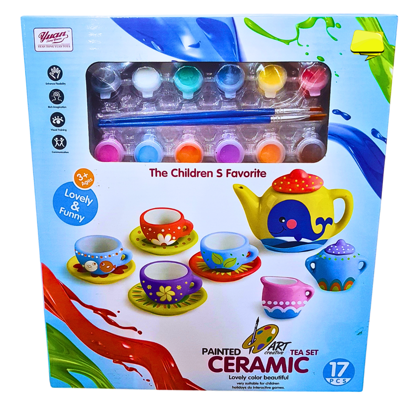 DIY Ceramic Tea Set Painting Kit for Kids - 17-Piece Creative Art Set (3+) Main image