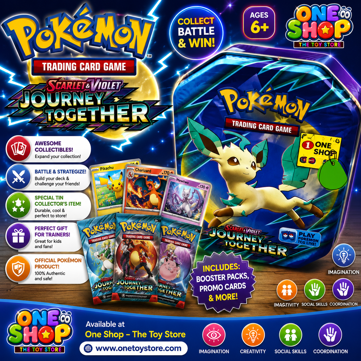 Pokemon Trading Card Game Tin Box Set | Collectible Pokemon Cards Storage Case | Journey Together Pokemon Card Collection for Kids & Collectors