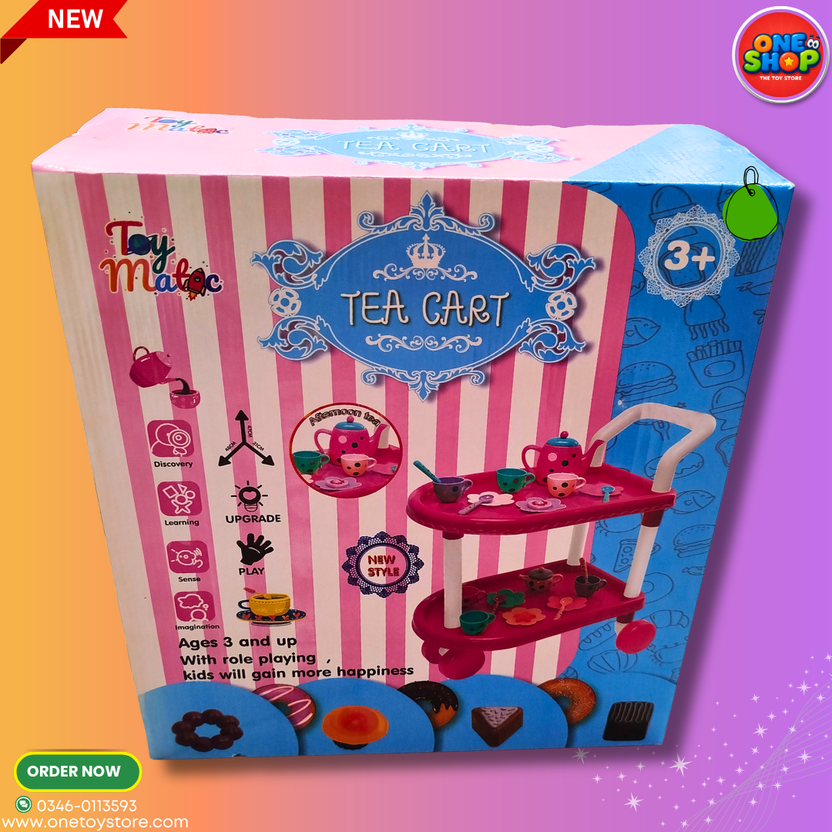 Kids Tea Cart Play Set with Teapot & Cups – Pretend Play Tea Party Trolley Toy for Girls & Boys 3+ Years Main image
