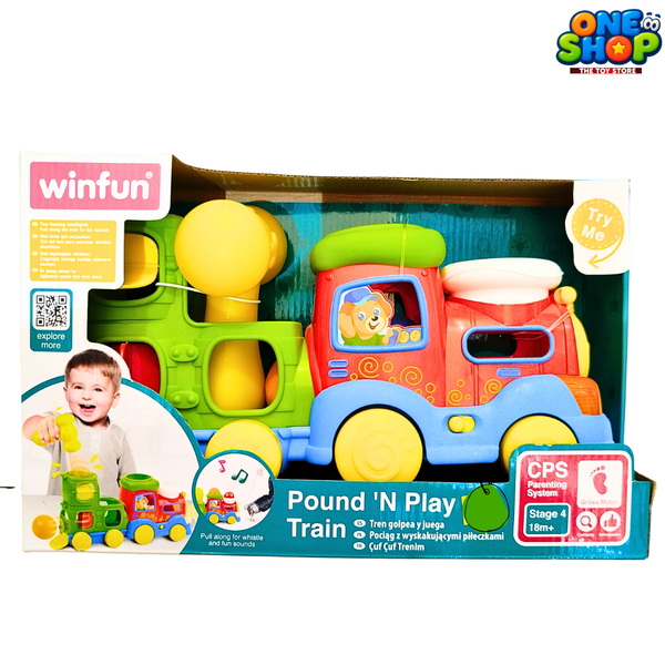 Winfun Pound ‘N Play Train for Toddlers – Interactive Hammer Ball Drop Train Toy with Lights, Sounds & Pull Along Fun