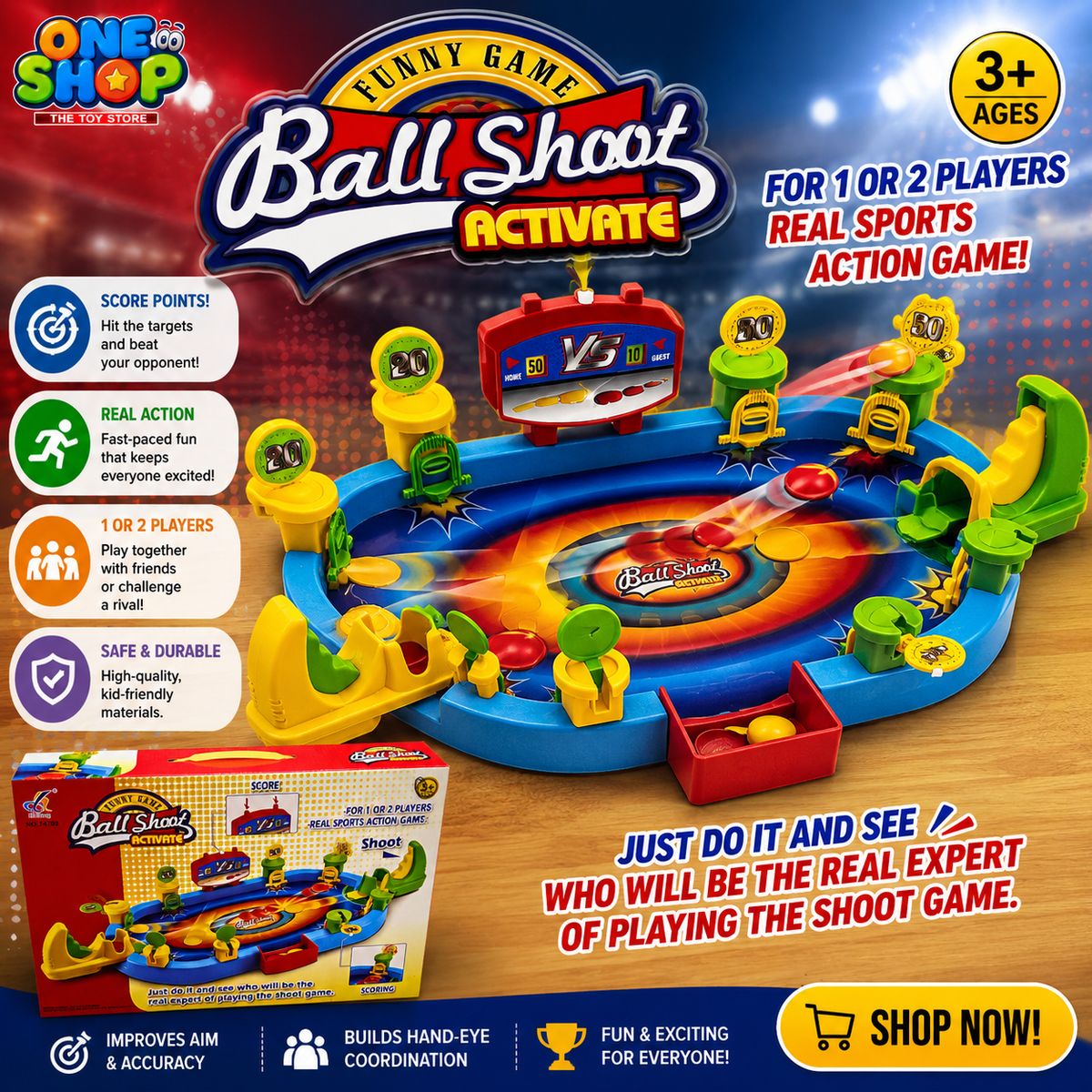 Ball Shoot Activate Table Game for Kids – Interactive Basketball Shooting Board Game for 1-2 Players | Fun Family Sports Game for Boys & Girls Age 3+