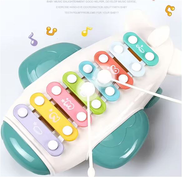 8-Key Kids Xylophone Toy Airplane Shape with Pair of Mallets for Early Musical Educational