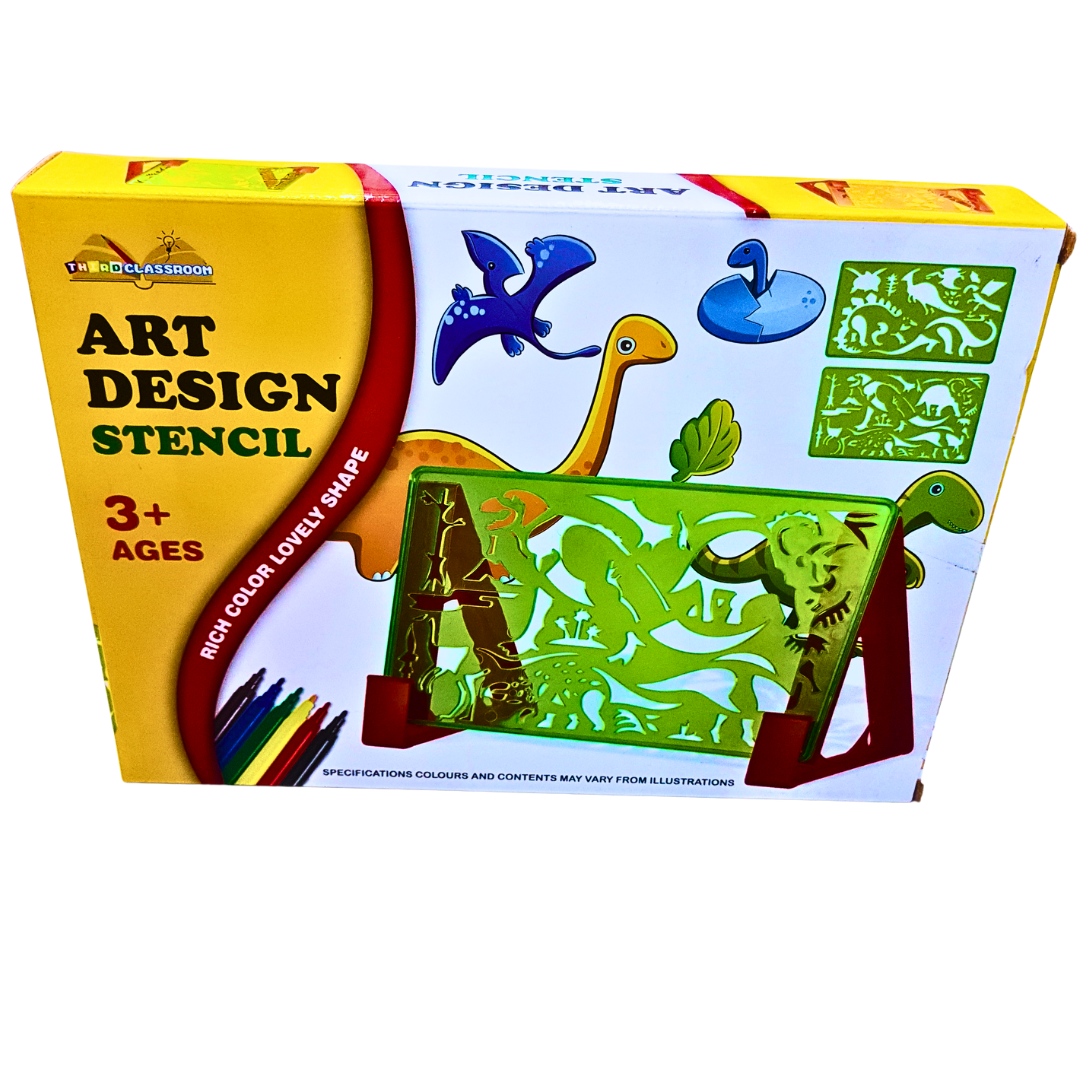 Art Design Stencil Kit – Creative Drawing Set with Flower & Dinosaur Stencils | Fun Educational Art for Kids (Ages 3+) Secondary image