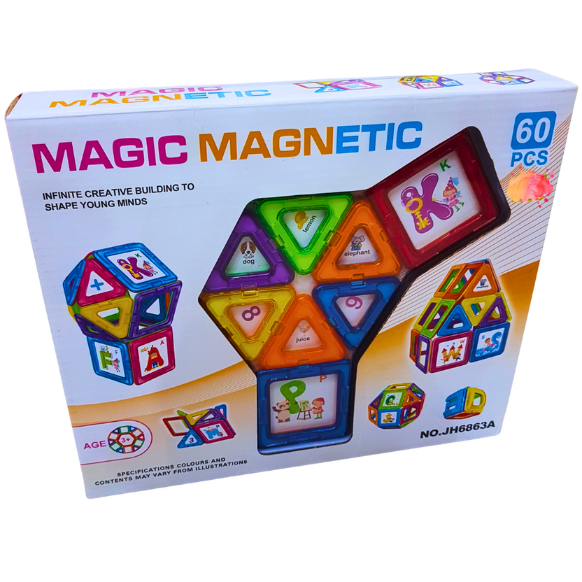 Magic Magnetic Alphabet Blocks Set - 60 Pieces - Educational Building Toy for Kids Main image