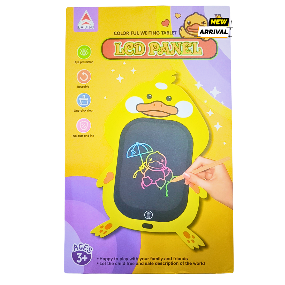 🐥 Duck-Shaped LCD Writing Tablet for Kids – Colorful Drawing Board, Eye Protection, Reusable – Ages 3+