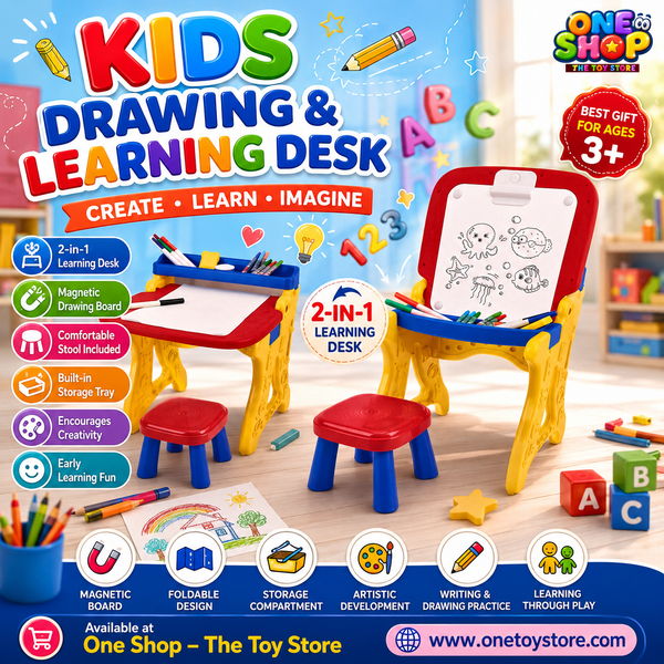2-in-1 Drawing Learning Desk for Kids | Magnetic Art Easel Table &amp; Chair Set | Educational Writing &amp; Drawing Board for Boys &amp; Girls Age 3+