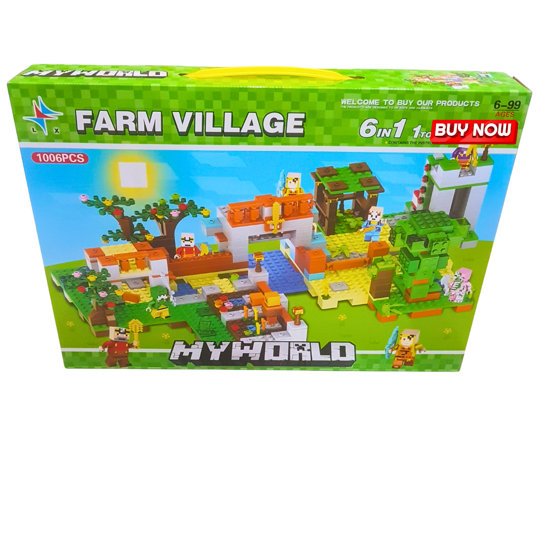 My World Farm Village Building Blocks – 1006 Pieces | 6-in-1 Minecraft-Inspired DIY Construction Toy Set for Kids Ages 6+