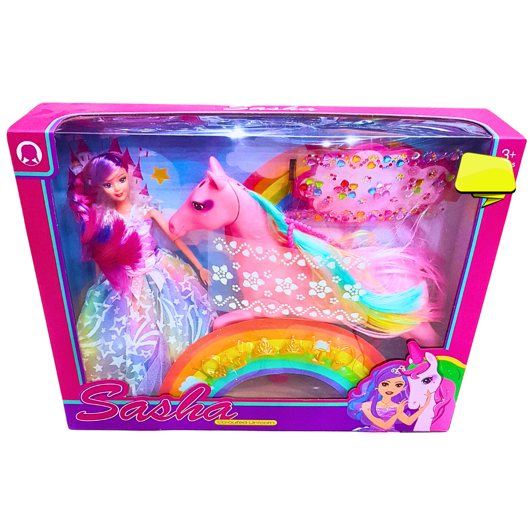 Sasha Doll and Unicorn Set – Magical Rainbow Adventure Toy for Girls 3+ – Spark Creativity and Imagination