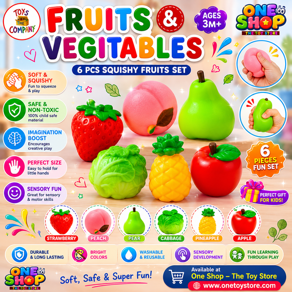 Fruits & Vegetables Soft Squishy Toy Set – 6PCS Sensory Food Toys for Kids | Safe Non-Toxic Squeeze Toys | Educational Pretend Play Fruits for Toddlers 6 Months+