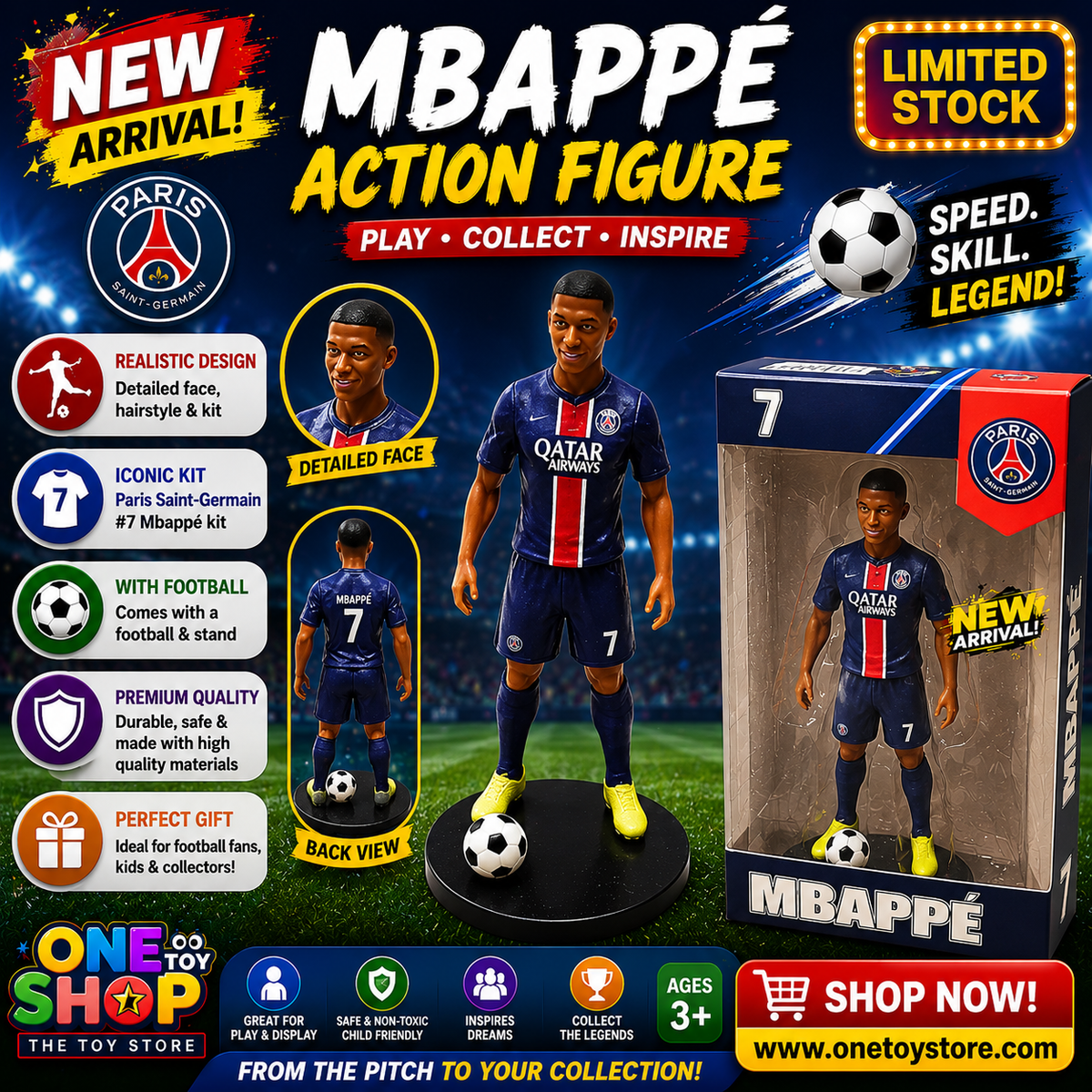 Mbappé Football Action Figure – 8 Inch PSG Toy for Kids | Limited Edition #7 Soccer Star Collectible
