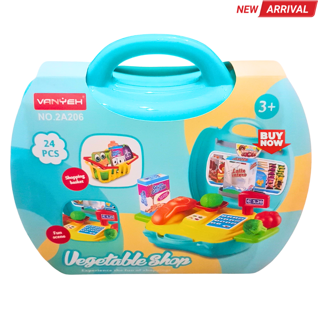 🛒 Kids Vegetable Shop Toy Set – 24 PCS Grocery Playset with Basket & Scanner (Age 3+)