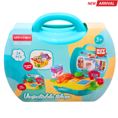 🛒 Kids Vegetable Shop Toy Set – 24 PCS Grocery Playset with Basket & Scanner (Age 3+)