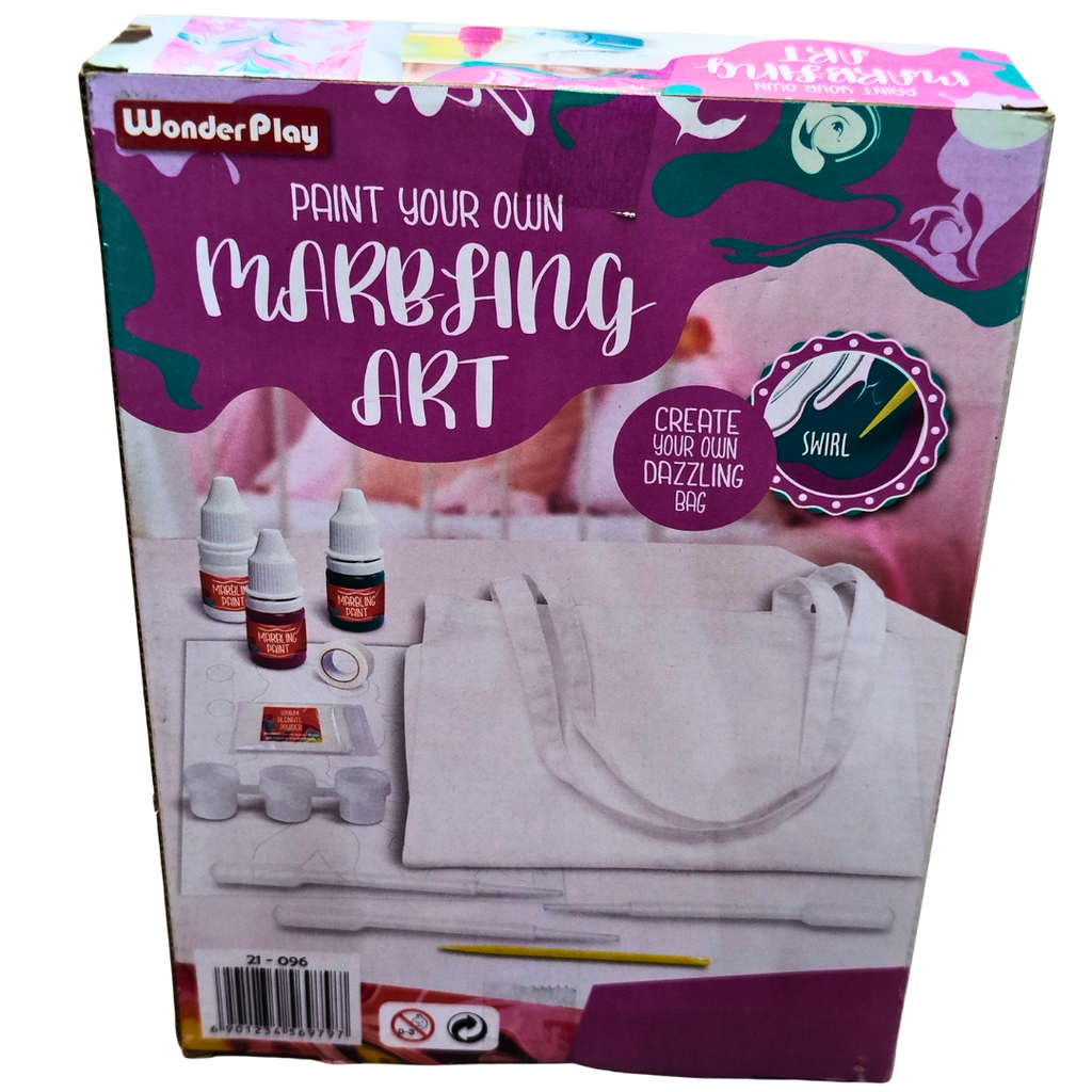 🎨 WonderPlay Paint Your Own Marbling Art Kit – DIY Swirl Art Bag for Kids (6+ Years) | Create Unique Marbled Tote Designs