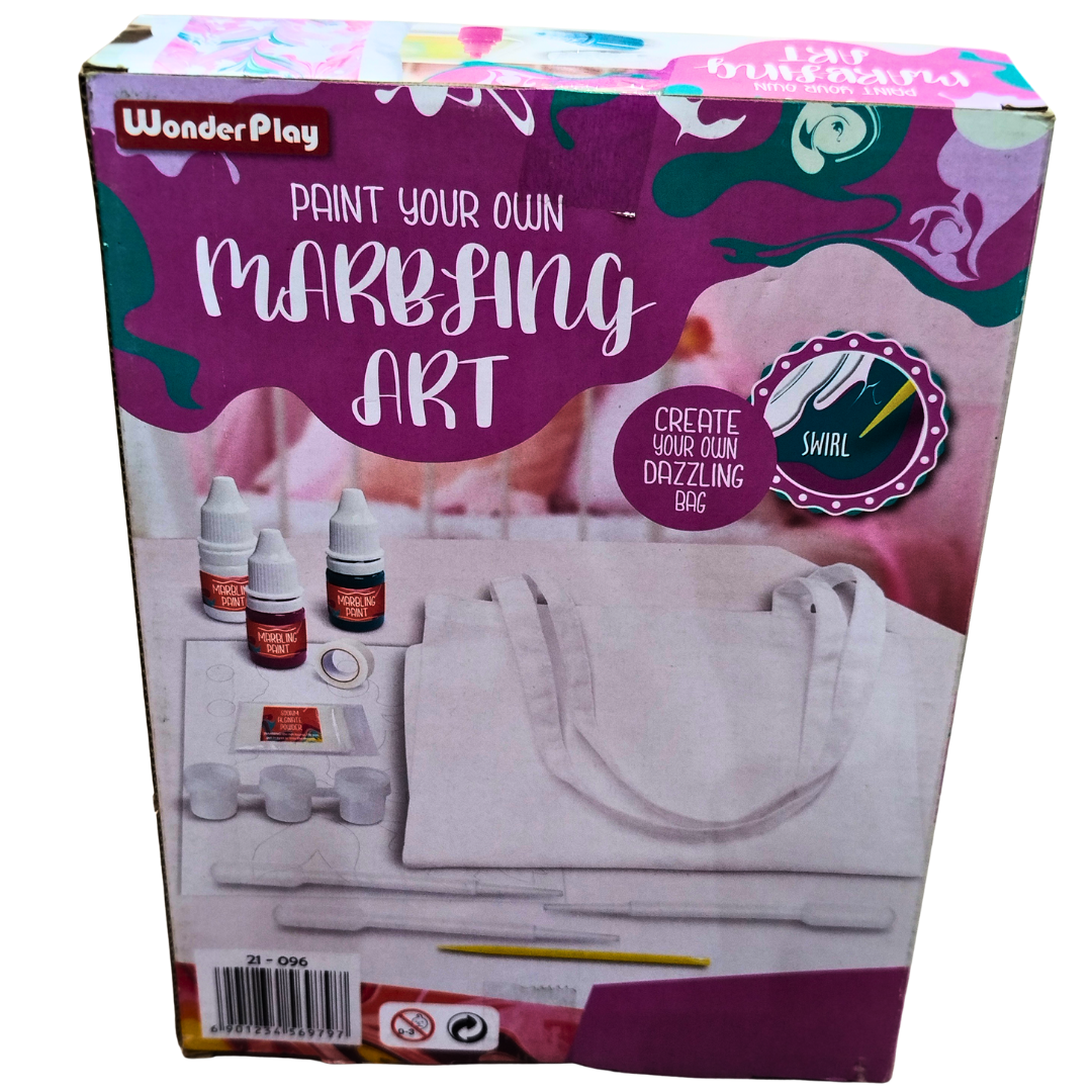 🎨 WonderPlay Paint Your Own Marbling Art Kit – DIY Swirl Art Bag for Kids (6+ Years) | Create Unique Marbled Tote Designs