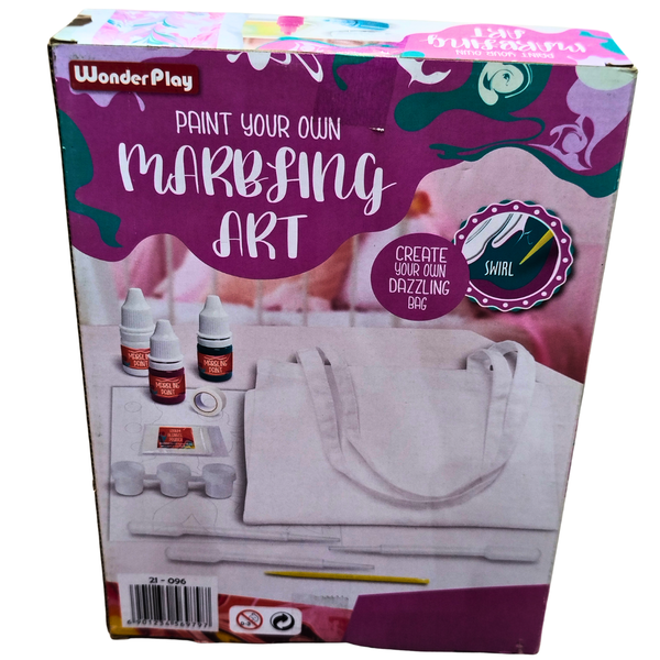 🎨 WonderPlay Paint Your Own Marbling Art Kit – DIY Swirl Art Bag for Kids (6+ Years) | Create Unique Marbled Tote Designs