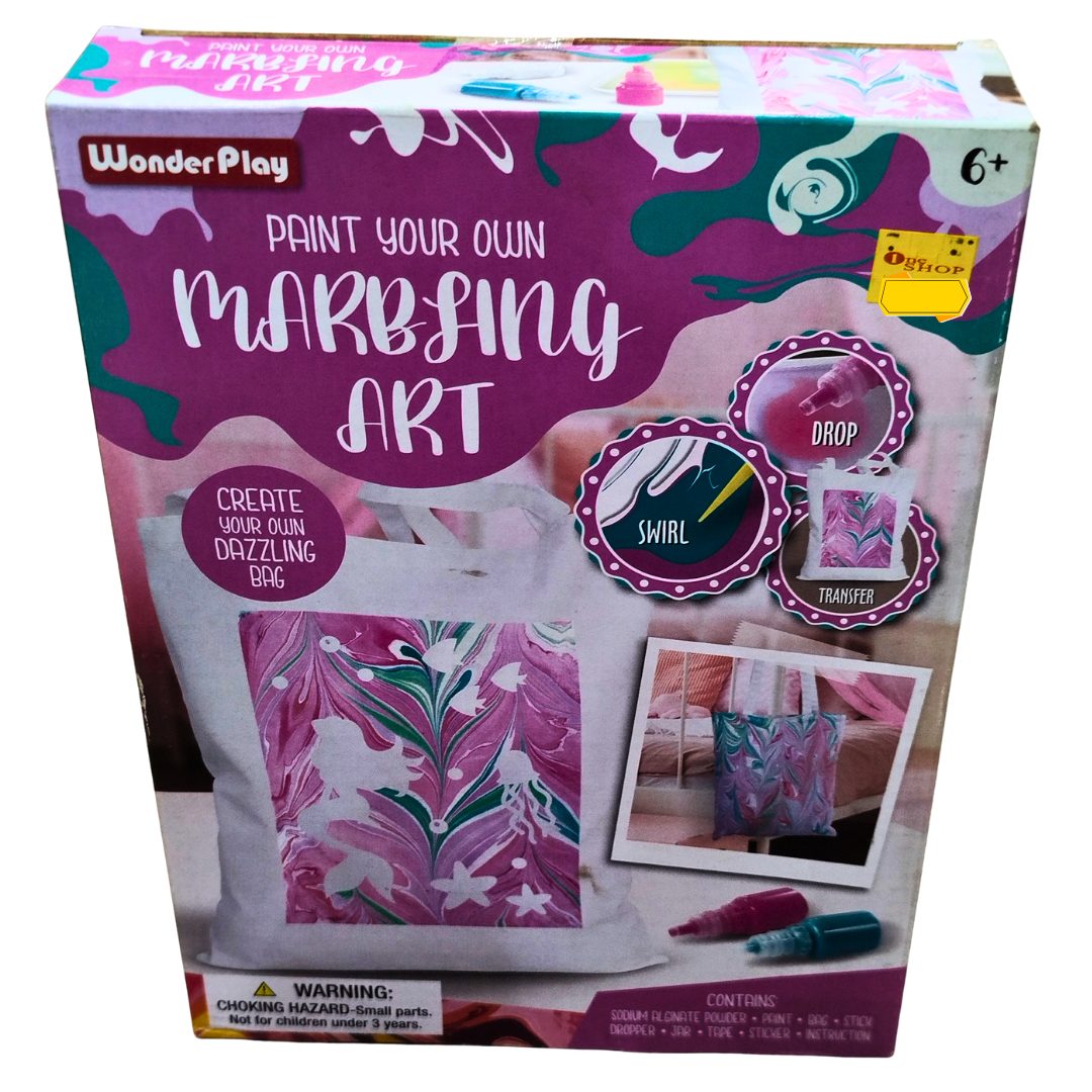 🎨 WonderPlay Paint Your Own Marbling Art Kit – DIY Swirl Art Bag for Kids (6+ Years) | Create Unique Marbled Tote Designs
