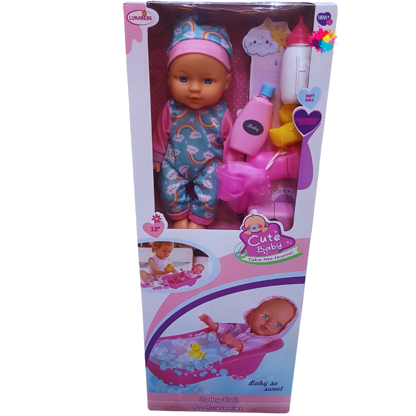 Cute Baby Doll Bath Time Playset - Soft Doll with Bath Accessories (Ages 18+ Months) Main image