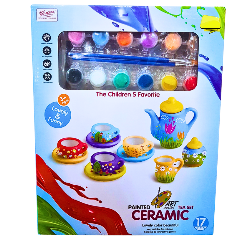 DIY Ceramic Tea Set for Kids - 17-Piece Painting and Creative Art Kit (3+) Main image