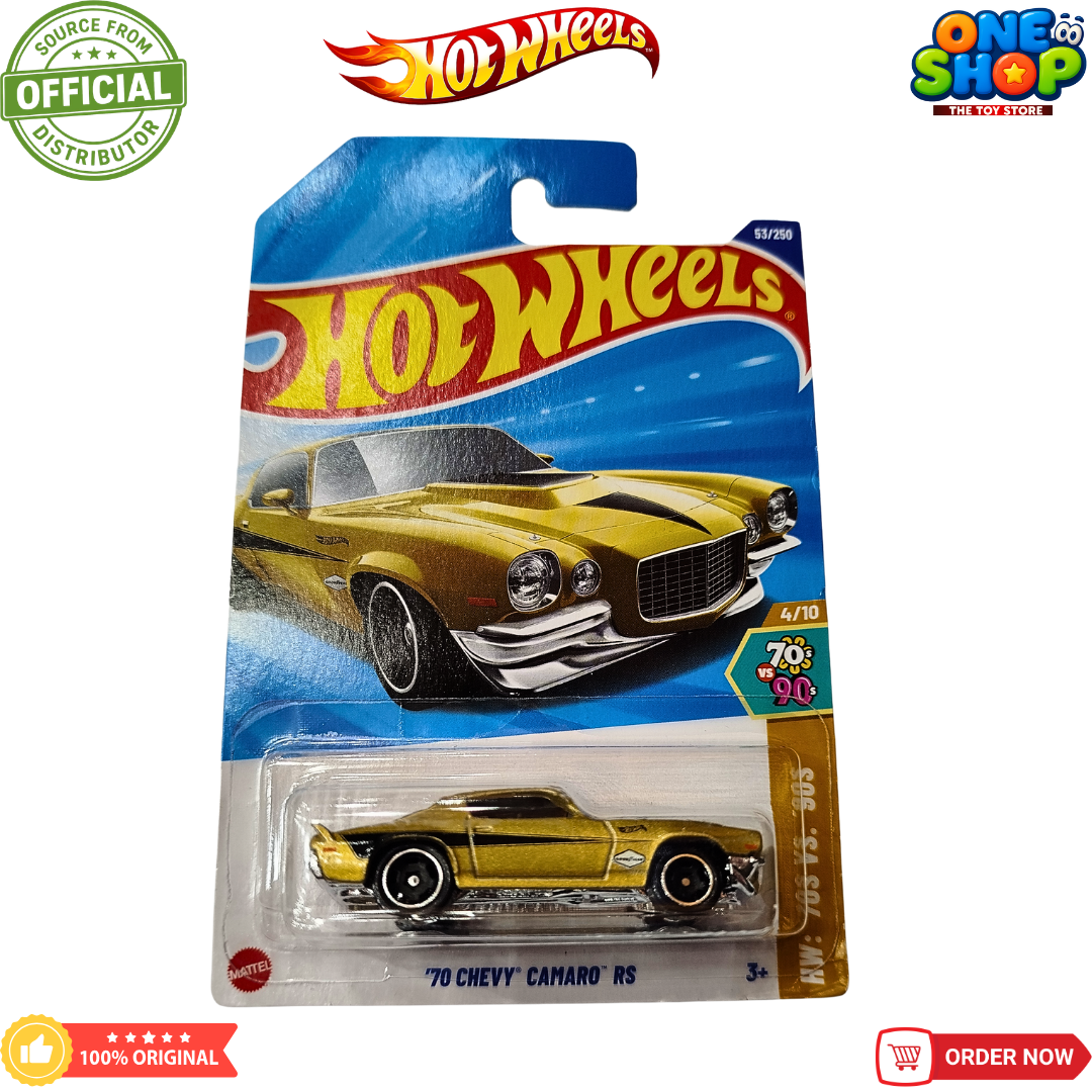 Hot Wheels ’70 Chevy Camaro RS Die-Cast Car – Gold Classic Muscle Car Toy for Kids & Collectors