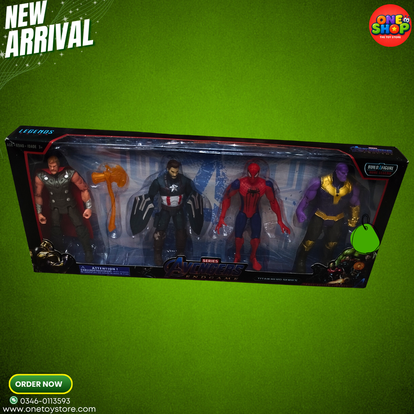 🦸 Avengers Endgame Action Figures Set – Thor, Captain America, Spider-Man & Thanos | Marvel Superhero Toys for Kids Main image