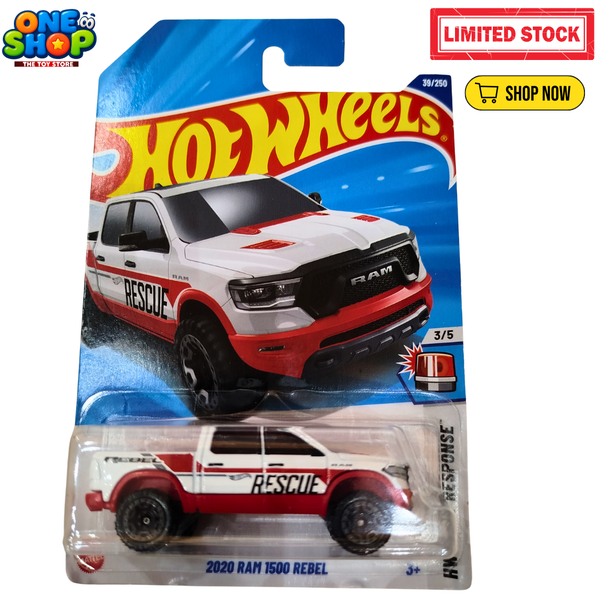 Hot Wheels 2020 RAM 1500 Rebel Rescue Die-Cast Truck – 1:64 Scale Mattel Toy | Off-Road Rescue Pickup for Kids