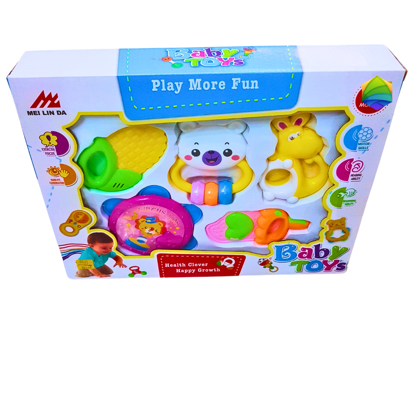 Colorful Baby Rattle Toy Set – 6-Piece Infant Teething & Sound Toys for Newborns | Educational Baby Toys for Motor Skills Development Main image