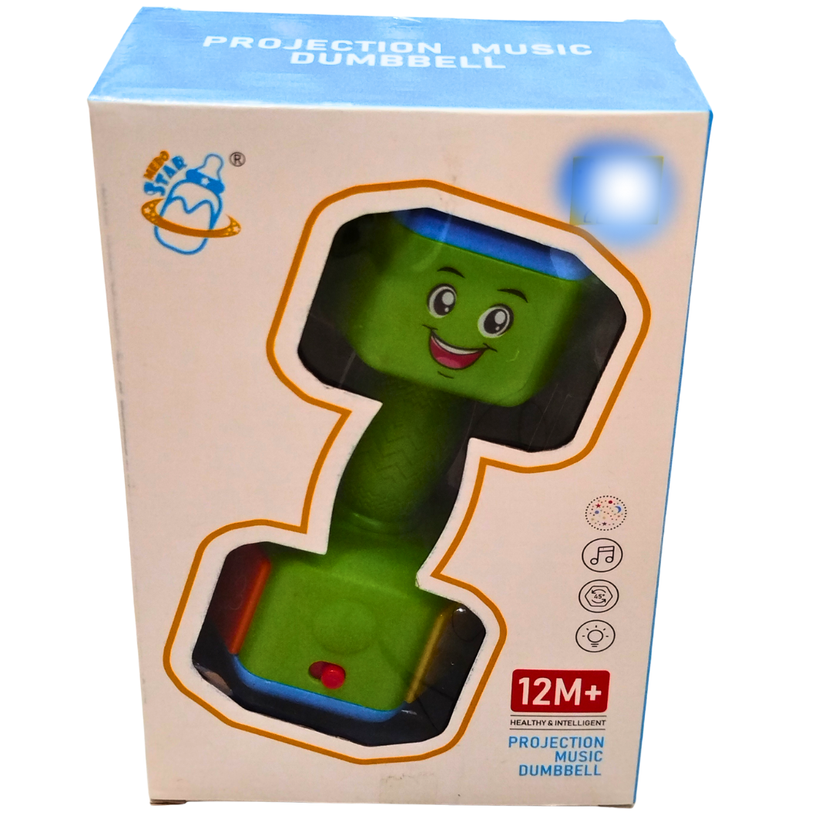 Green Projection Music Dumbbell Toy for Babies – Light & Sound Rattle for 12 Months+ | Sensory & Hand Grip Toy for Early Development Main image