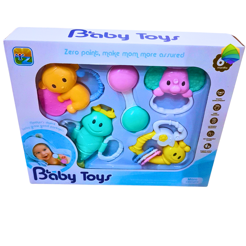 Pastel Baby Rattle & Teether Toy Set for Newborns – 6-Piece Safe & Soft Sensory Toys for 0–12 Months | BPA-Free Early Development Toys Main image
