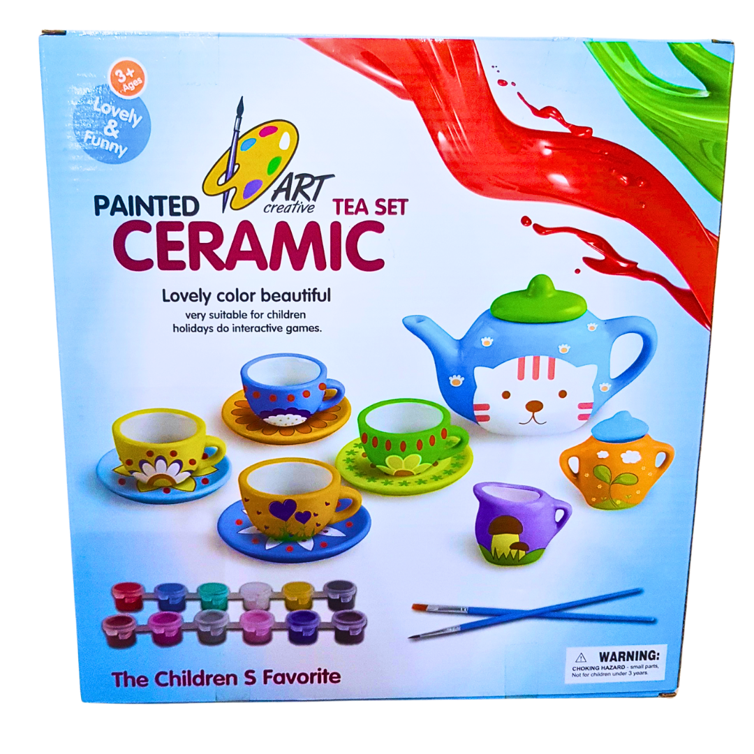 DIY Ceramic Cat Tea Set for Kids - 17-Piece Painting and Craft Kit (3+) Secondary image
