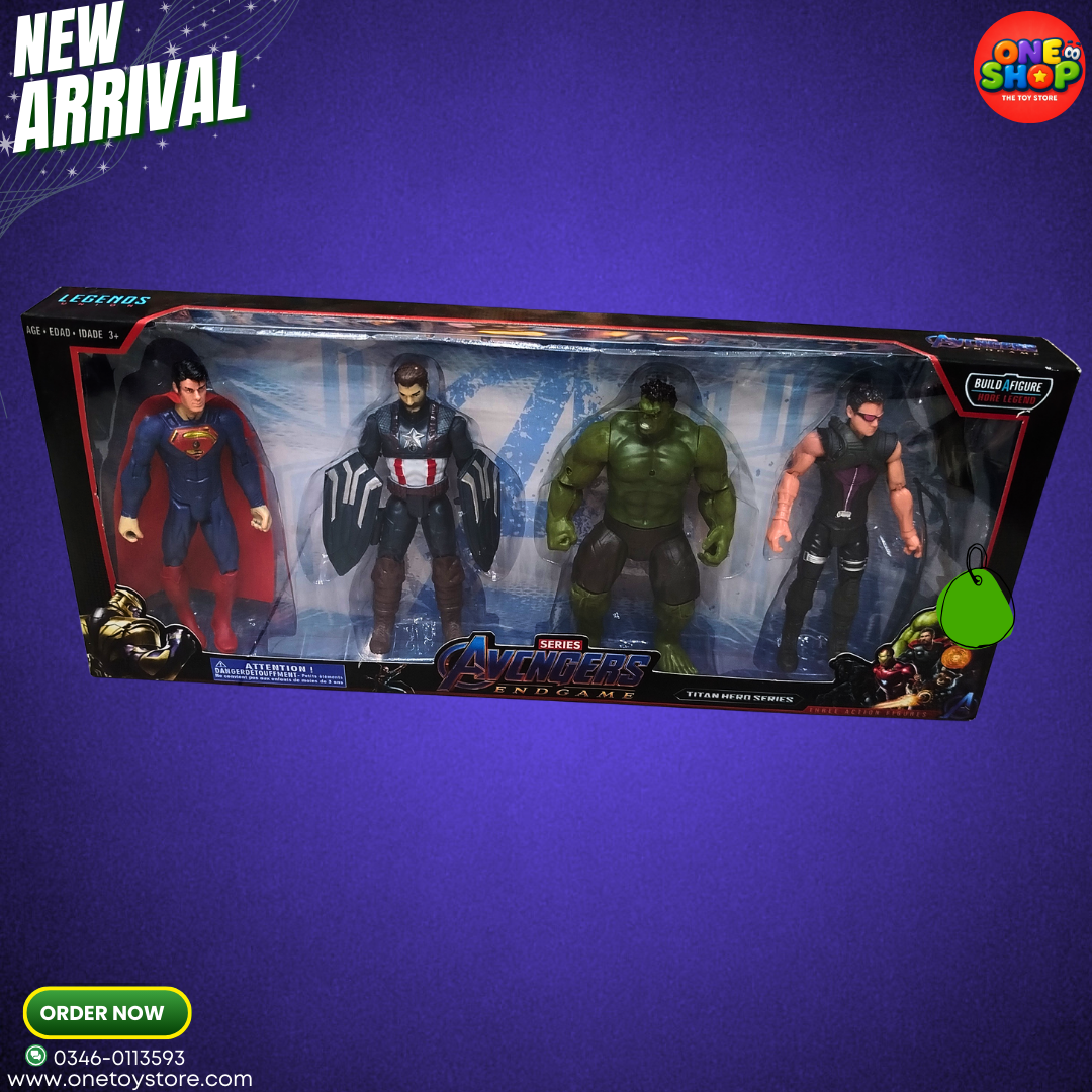 Avengers Endgame Action Figures Set for Kids – Superhero Collection Pack (Superman, Captain America, Hulk, Hawkeye) | Marvel & DC Toys for Boys & Girls