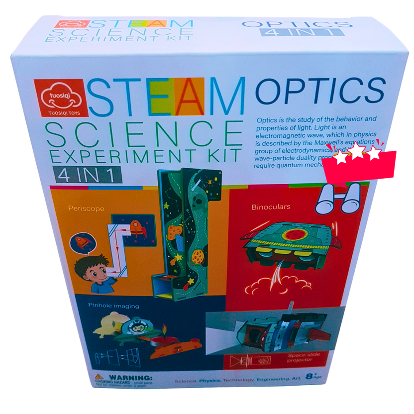 STEAM Science Experiment Kit – 4-in-1 Optics Learning Set | Build Periscope, Binoculars, Projector & Pinhole Imaging | Ages 8+ Main image