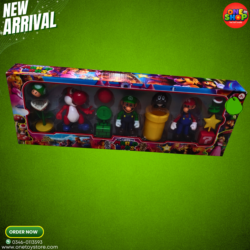 Super Mario Bros Action Figures Set for Kids – Mario, Luigi, Yoshi & Game Accessories Toy Pack | Cartoon Character Toys for Boys & Girls Main image