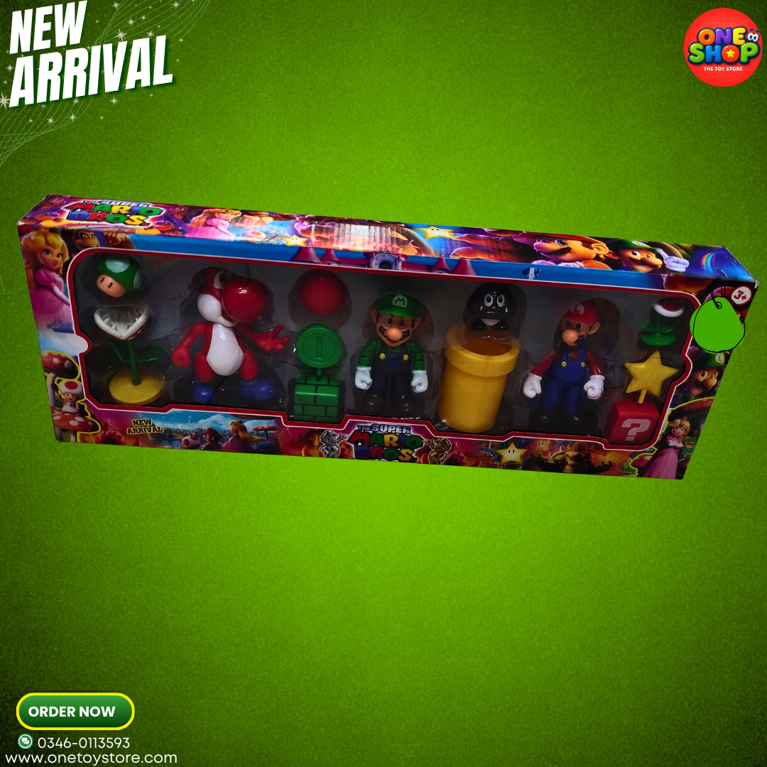 Super Mario Bros Action Figures Set for Kids – Mario, Luigi, Yoshi & Game Accessories Toy Pack | Cartoon Character Toys for Boys & Girls