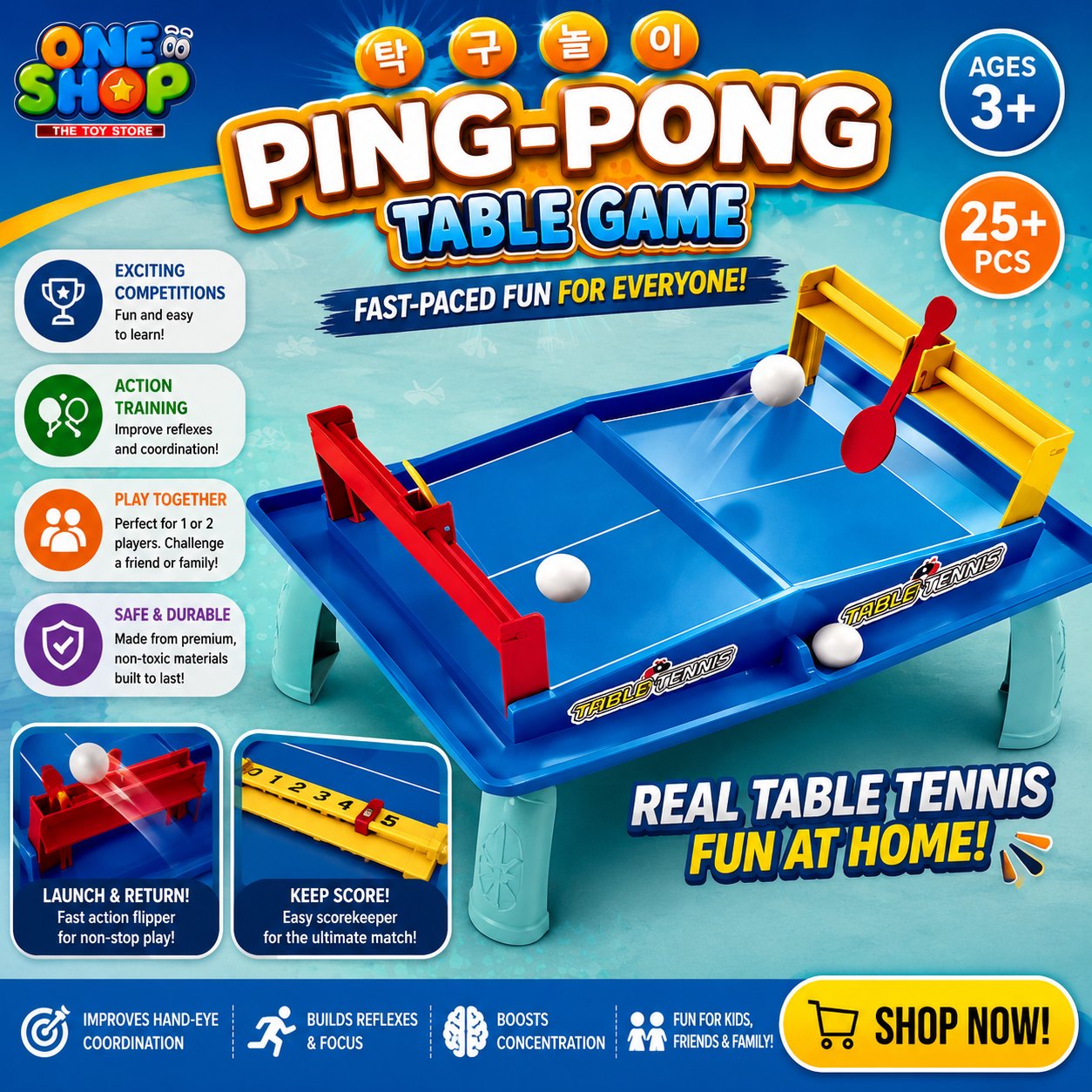 Kids Table Tennis Ping Pong Game Set – Mini Table Tennis Board Game with Paddles & Balls | Interactive Indoor Sports Toy for Boys & Girls