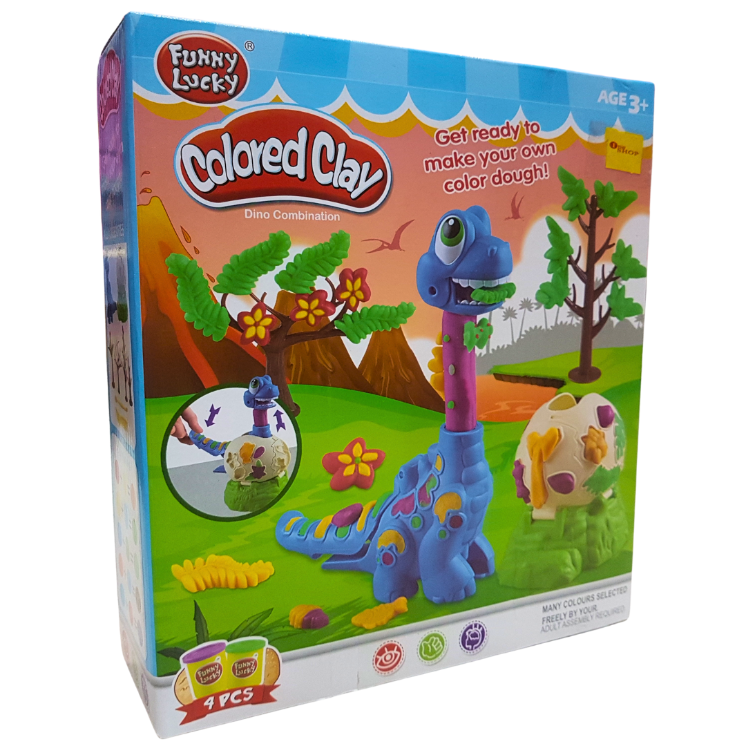 Prehistoric Adventure Colored Clay Set - Dino Combination Series with 4 Molding Doughs for Kids