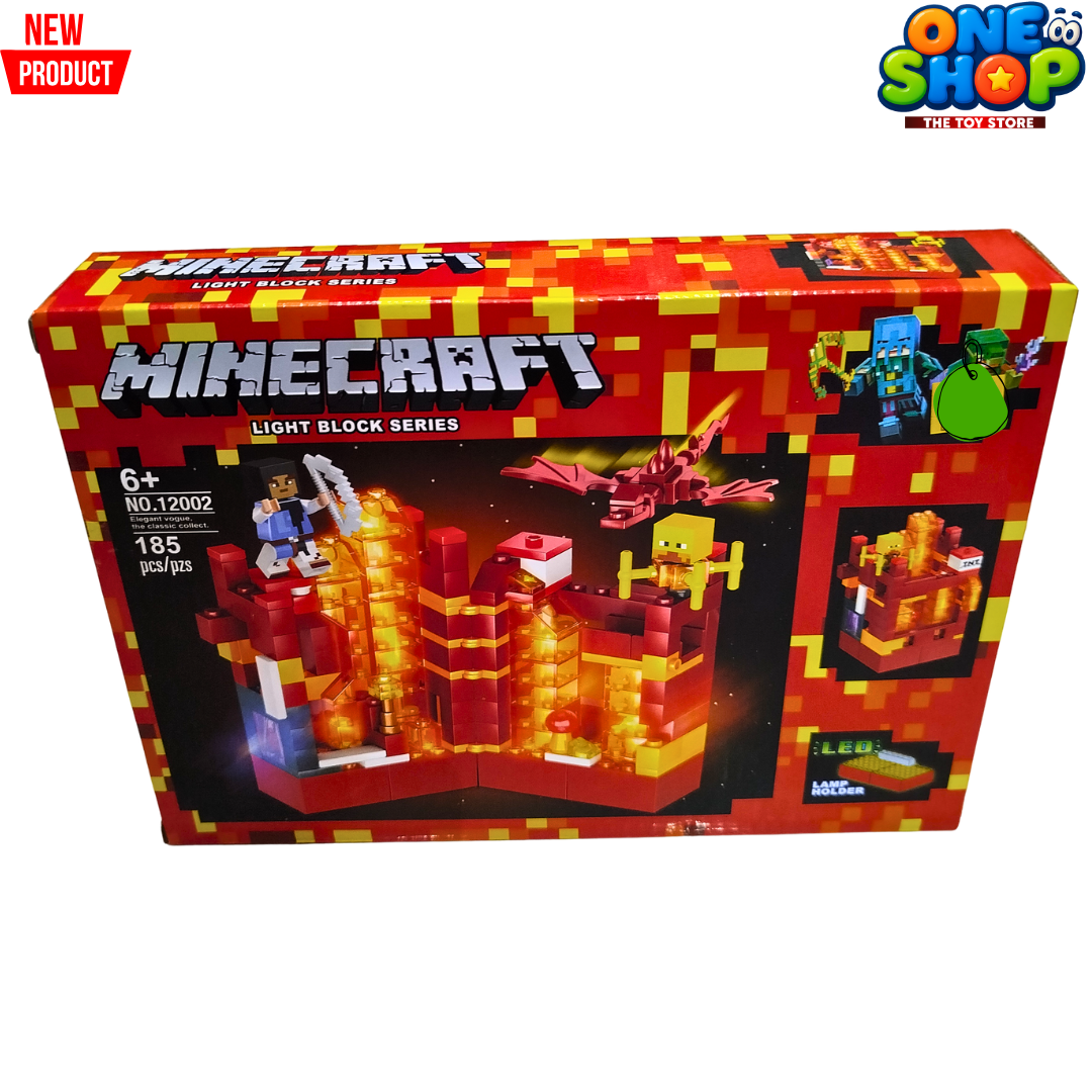 Minecraft Light Block Series LED Building Set – 185 PCS Lava Adventure Construction Blocks Toy for Kids | Dragon & Warrior Figure Playset | Educational STEM Toy for Boys & Girls 6+