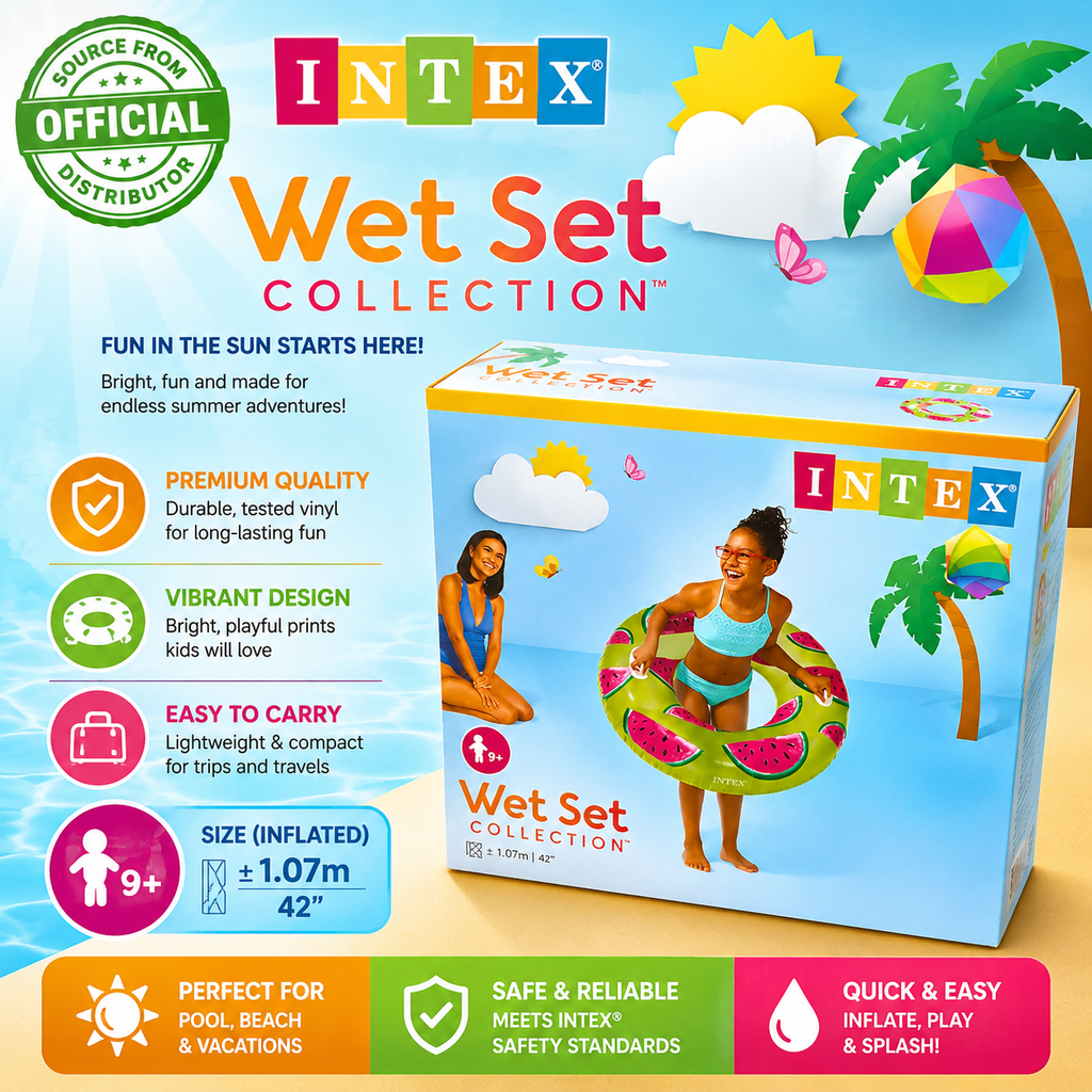 Intex Wet Set Watermelon Swim Ring for Kids (9+ Years) – Inflatable Po ...