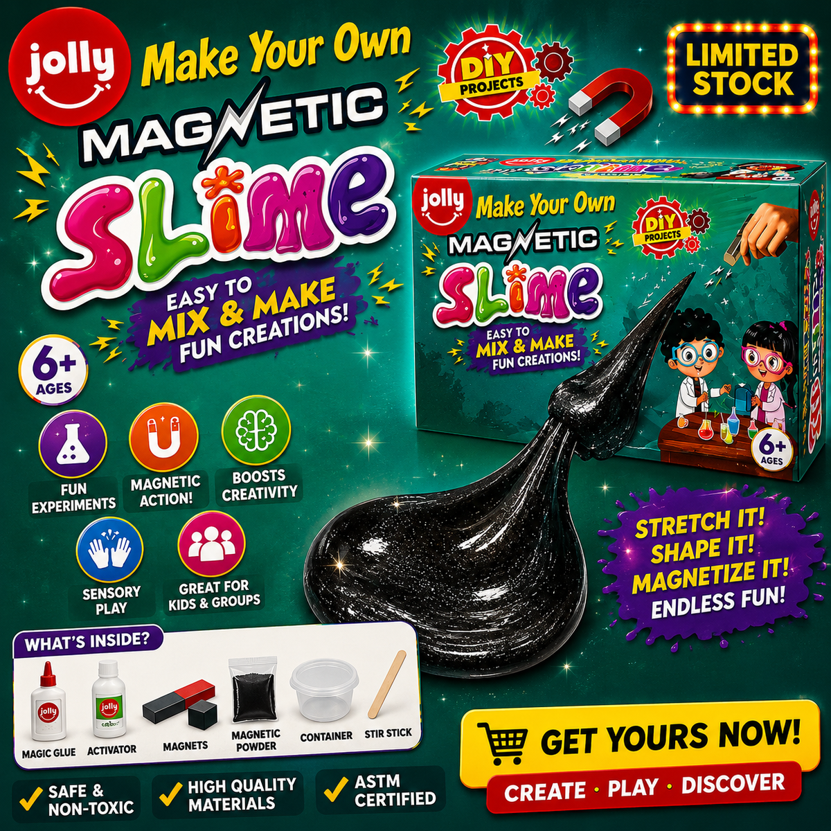DIY Magnetic Slime Kit for Kids – Create Interactive and Fun Magnetic Slime | Jolly