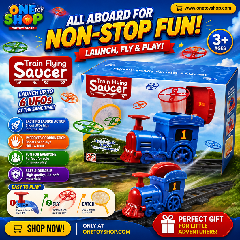 Train Flying Saucer Launcher Toy for Kids – UFO Flying Disc Train Game with Catching Nets | Interactive Outdoor & Indoor Fun Toy Ages 3+ Main image
