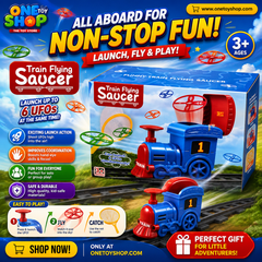 Train Flying Saucer Launcher Toy for Kids – UFO Flying Disc Train Game with Catching Nets | Interactive Outdoor & Indoor Fun Toy Ages 3+