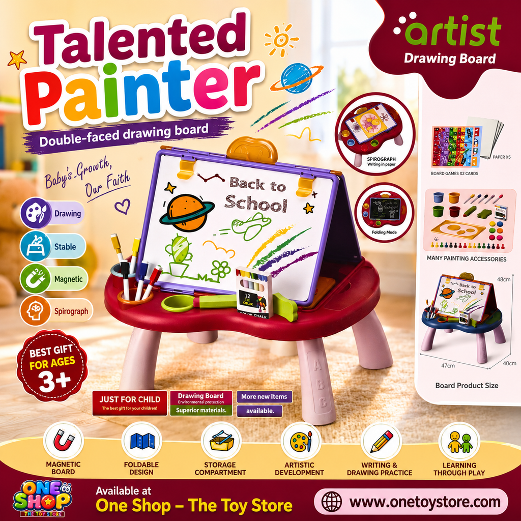 Talented Painter 2-in-1 Kids Drawing Board & Activity Table | Double-Sided Magnetic Art Easel with Painting Accessories | Educational Learning Toy for Boys & Girls