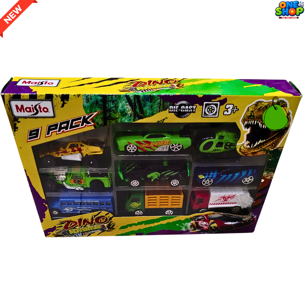 Maisto Dino Adventure Die-Cast Vehicle Set – 8 Pack Dinosaur Toy Cars & Trucks for Kids
