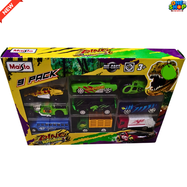 Maisto Dino Adventure Die-Cast Vehicle Set – 8 Pack Dinosaur Toy Cars & Trucks for Kids