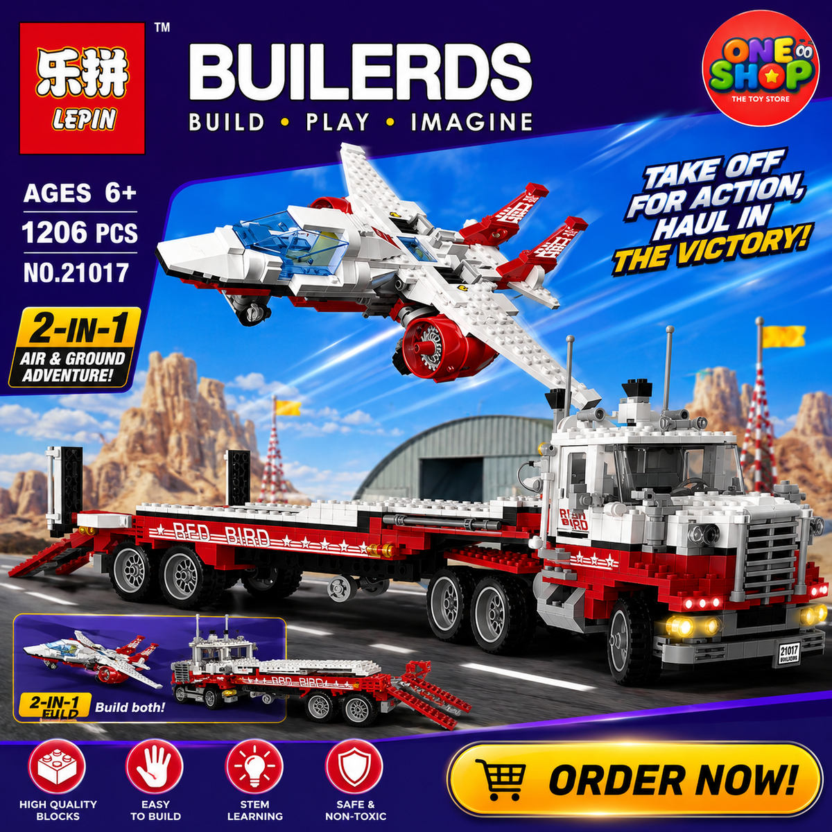 Builders Airplane Transport Truck Building Blocks Set 1206 Pieces – Aircraft Carrier Truck Construction Toy for Kids | STEM Engineering Building Set | DIY Vehicle & Plane Model 6+ Years