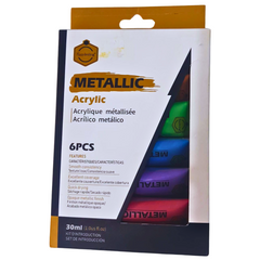 Keep Smiling Metallic Acrylic Paint Set - 6 Colors, 30ml Tubes