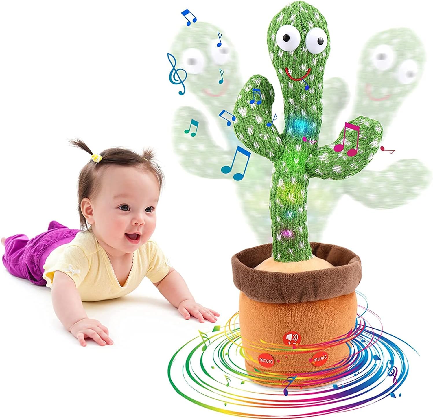 Rechargeable Dancing Cactus Talking Toy,Wriggle Singing Mimicking Cactus,Repeat What You Say,Sing,Dance,Recording,LED
