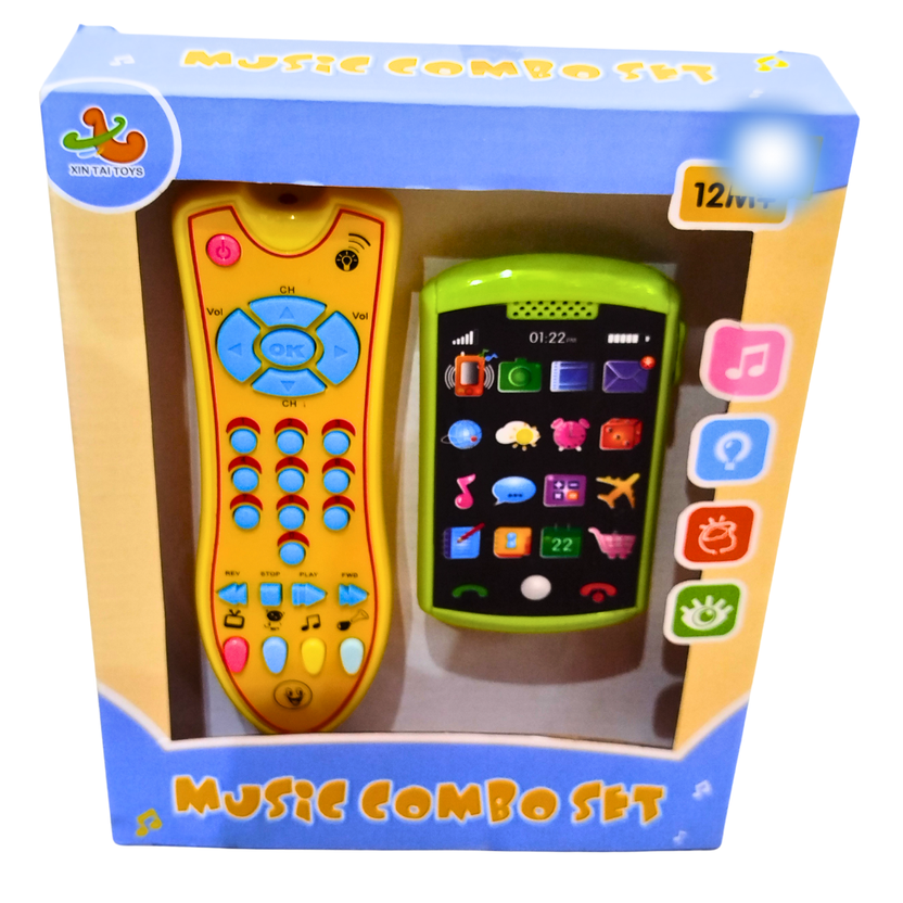 Music Combo Set for Toddlers – Toy Remote Control & Smartphone with Sound & Lights | Educational Pretend Play Set for Kids 12 Months+ Main image