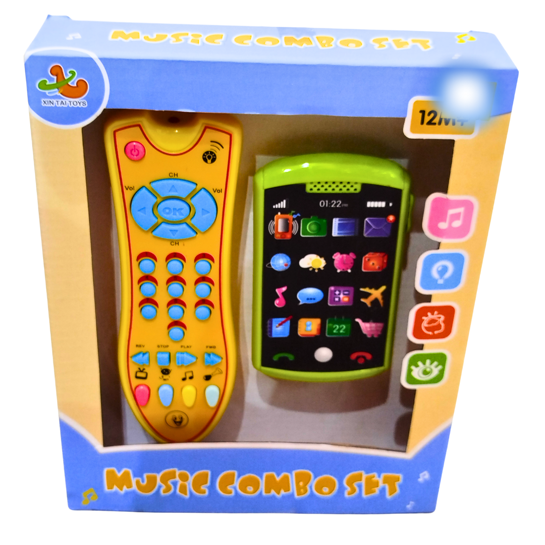 Music Combo Set for Toddlers – Toy Remote Control & Smartphone with Sound & Lights | Educational Pretend Play Set for Kids 12 Months+