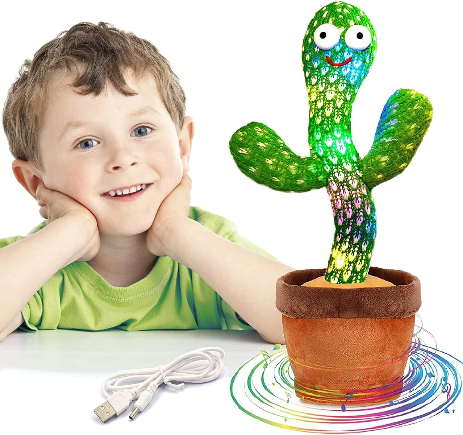 Rechargeable Dancing Cactus Talking Toy,Wriggle Singing Mimicking Cactus,Repeat What You Say,Sing,Dance,Recording,LED